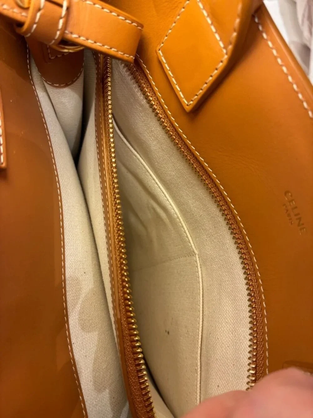 Celine Cream Canvas Tote with Tan Leather Trim